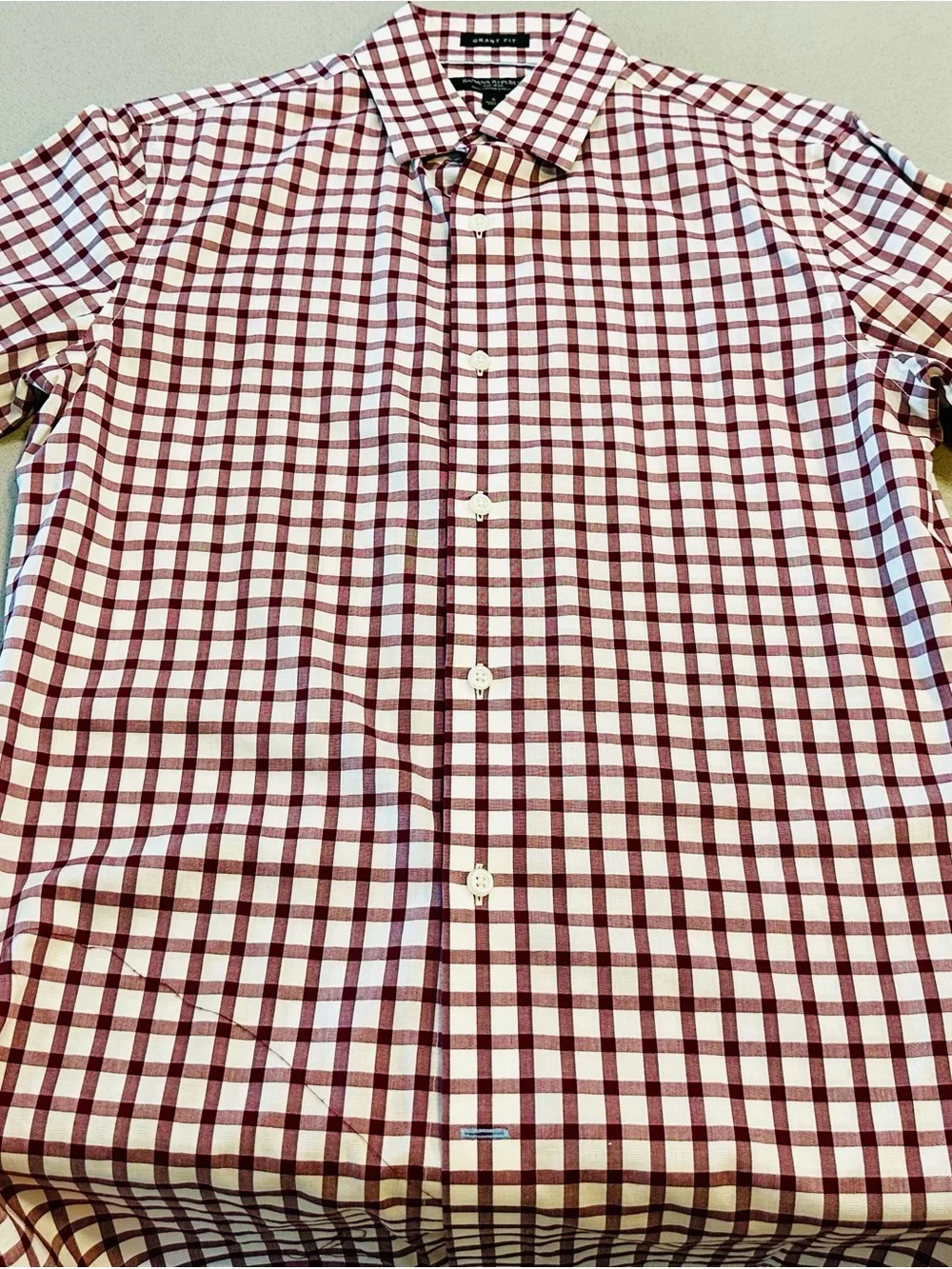 Banana Republic Men's White and Burgundy Check Dress Shirt